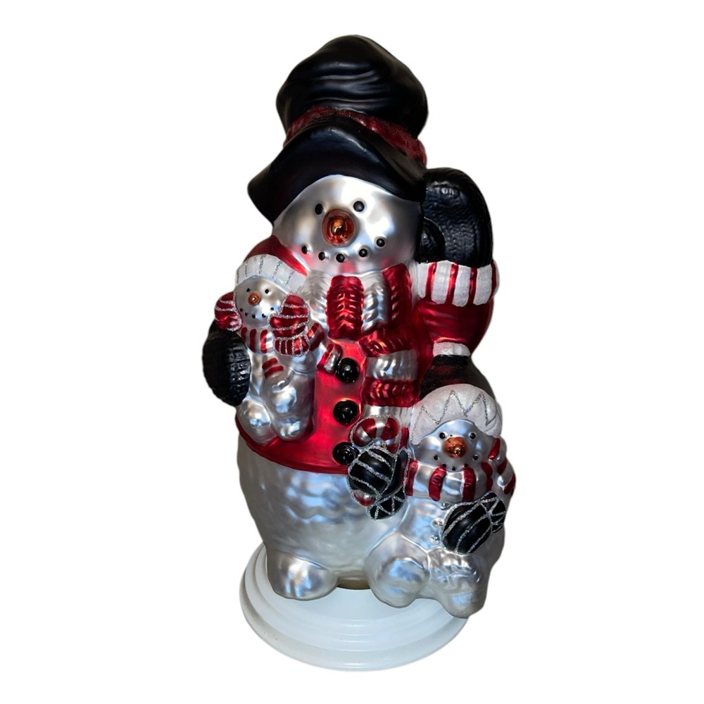 Vintage Mercury Glass Snowman 18" Christmas Decoration with Wood Base No Box